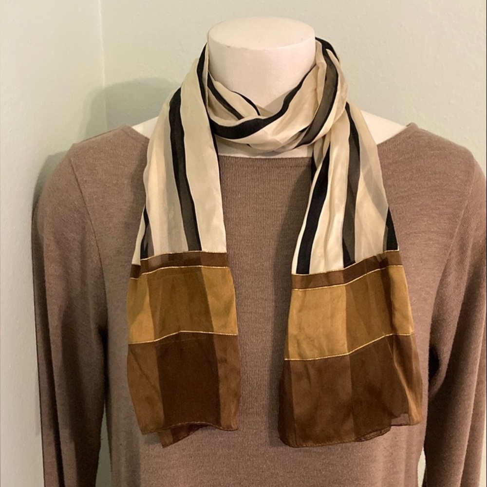 Vintage Echo Scarf black white, brown tan color-block